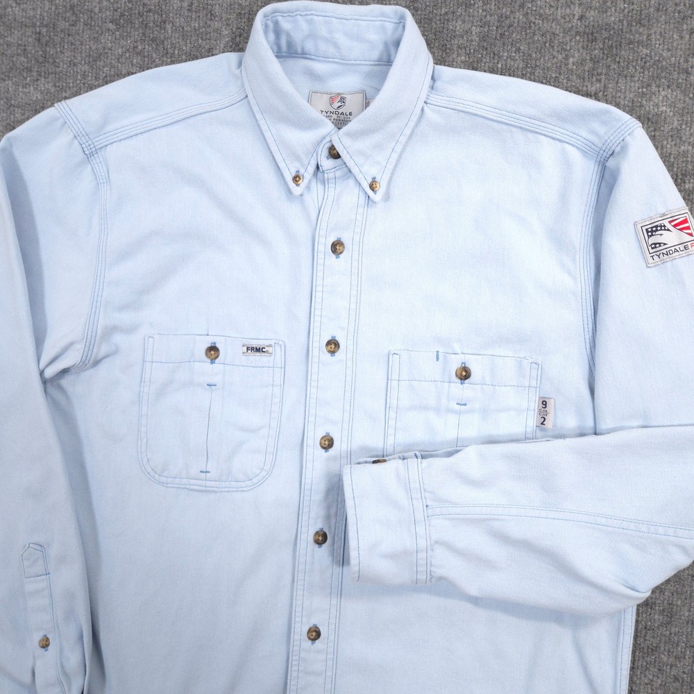 Tyndale FR Shirt Mens M Light Blue Flame Resistant Arc Rated Work Long Sleeve